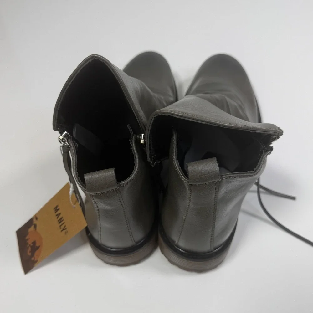 MANLY Mens Dark Grey Ruched‎ Leather Zip Ankle Boots Size 43 (US 9.5)